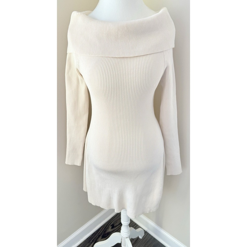 Off Shoulder Ribbed Knit Sweater Dress Coquette Balletcore Skater Soft Girl Y2K‎